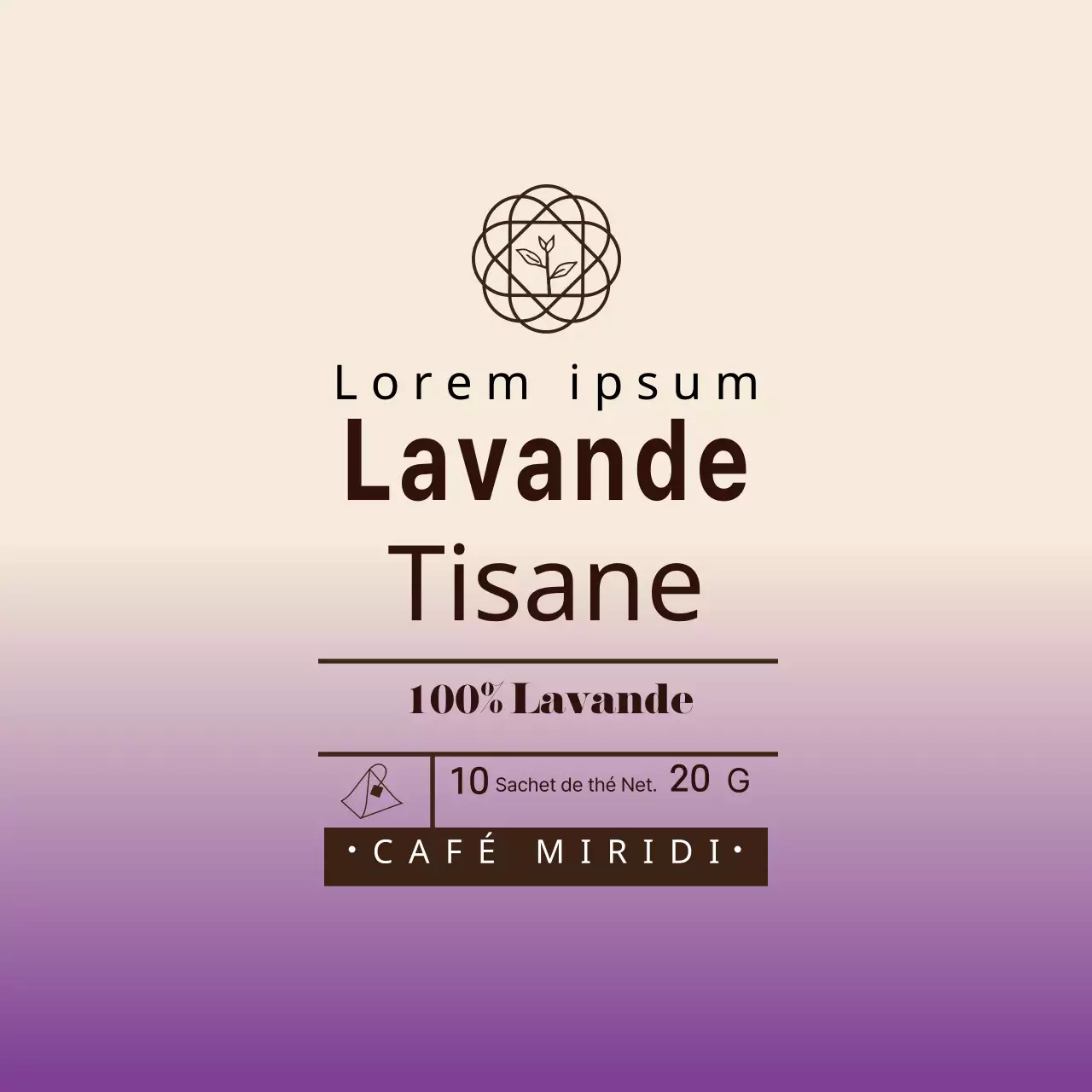 Etiquette de thé violet ivoire illustré café lavande
