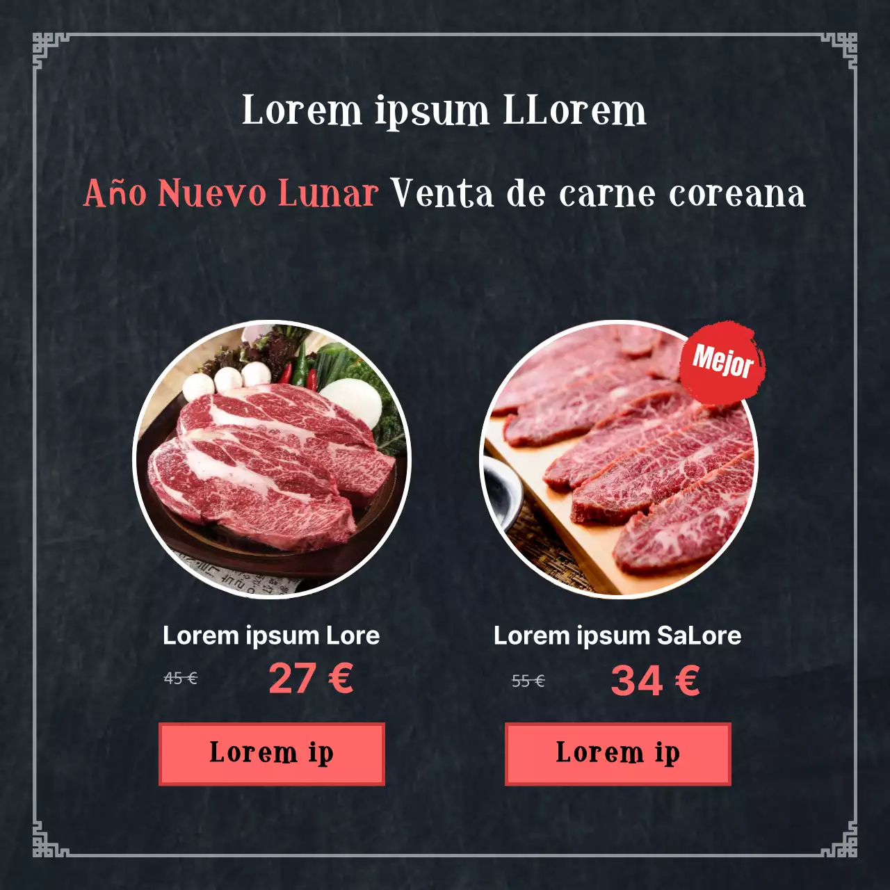 Evento de Año Nuevo de carne de vacuno en negro y rojo