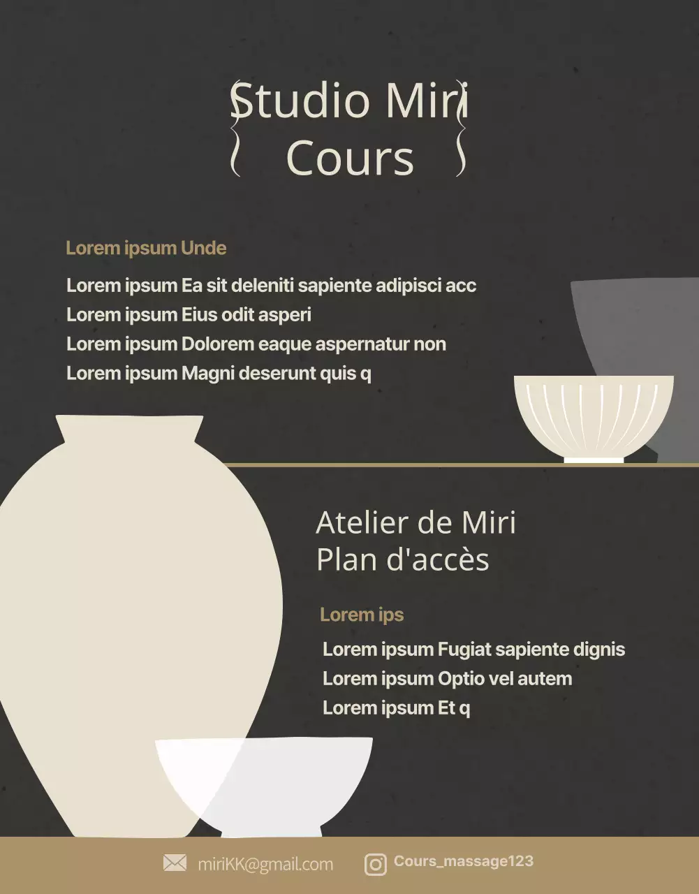 Cours de céramique d'une journée avec beaucoup de cadres photo beiges