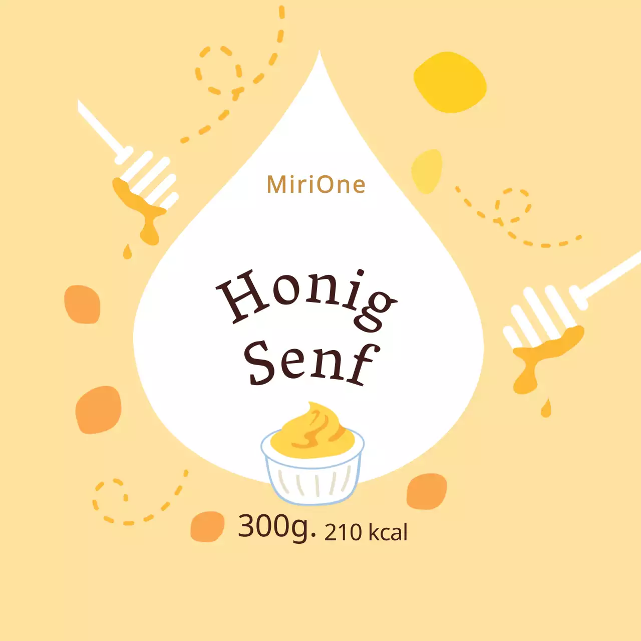 Niedliche gelbe Honig-Senf-Kreis-Aufkleber für Saucen