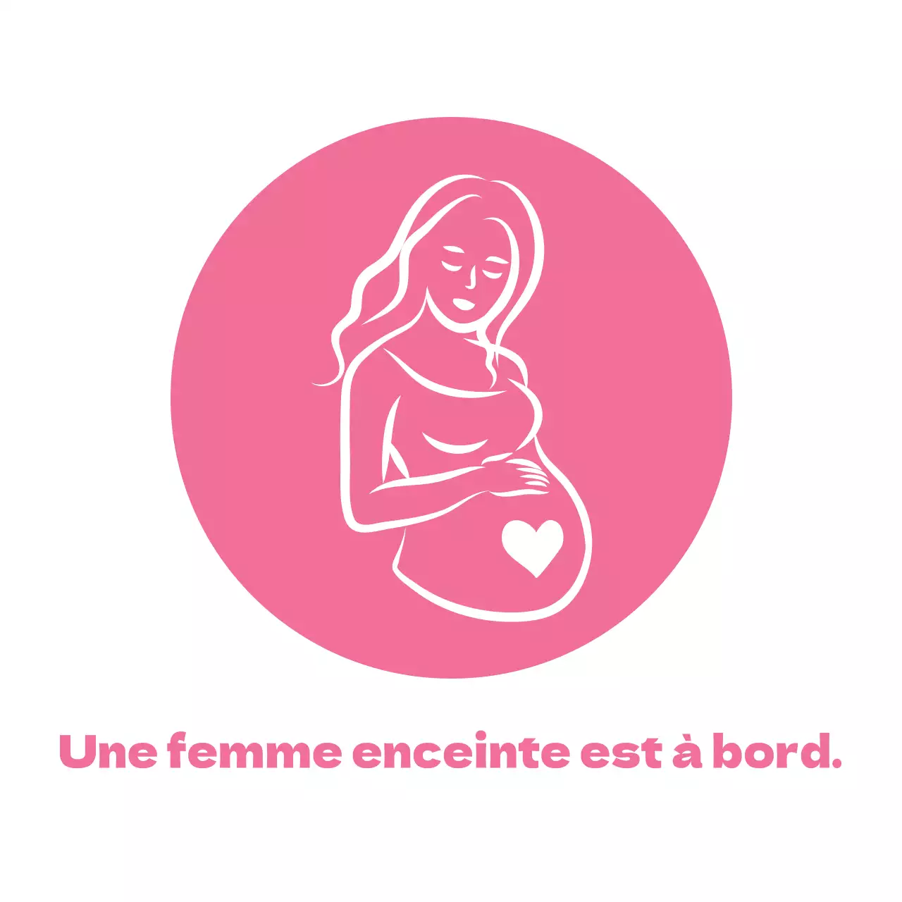 Icône de ligne simple blanc rose Femmes enceintes montant à bord d'un véhicule Guidage