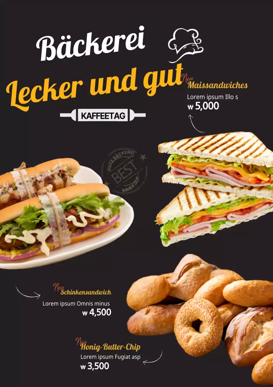 Bewerben Sie ein neues Menü mit schwarzen Fotos von Backwaren