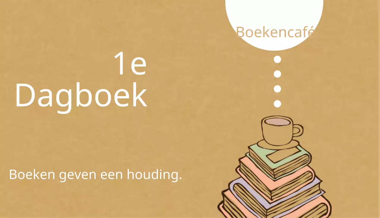 Op vintage geïnspireerde koffiezegelkaart met bruin boek en kopjesillustratie