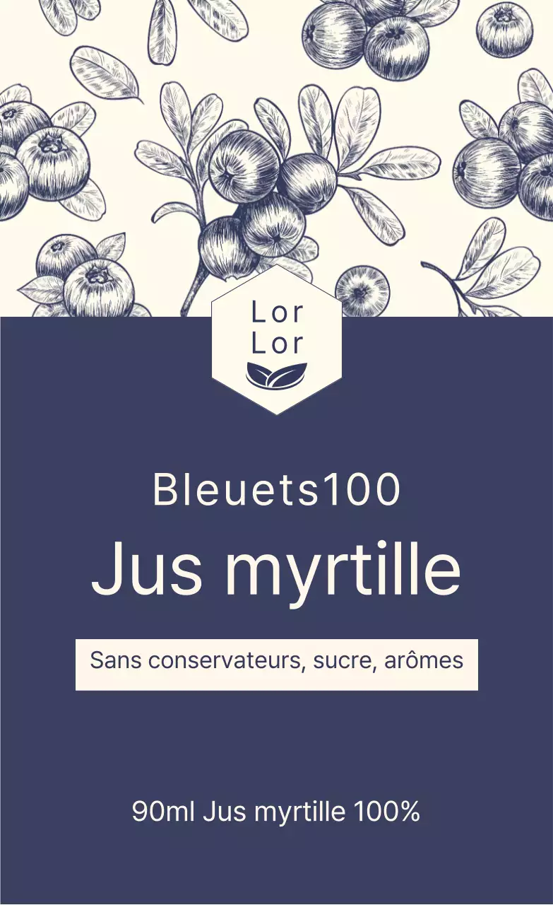Autocollant bleu marine pour jus de myrtille sain