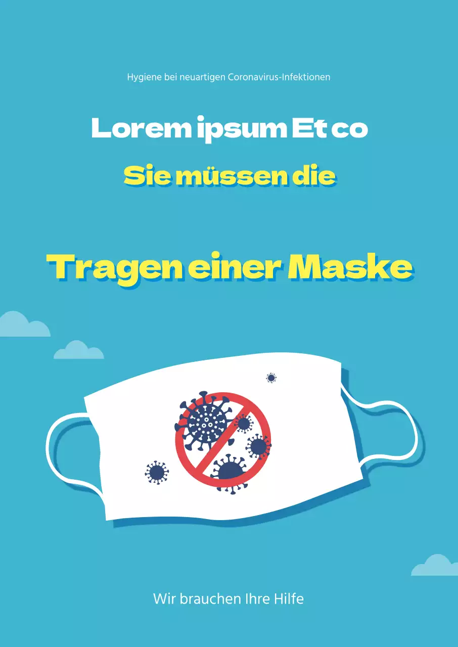 Ein einfacher, hellblauer und gelber Flyer für die Viruspräventionskampagne