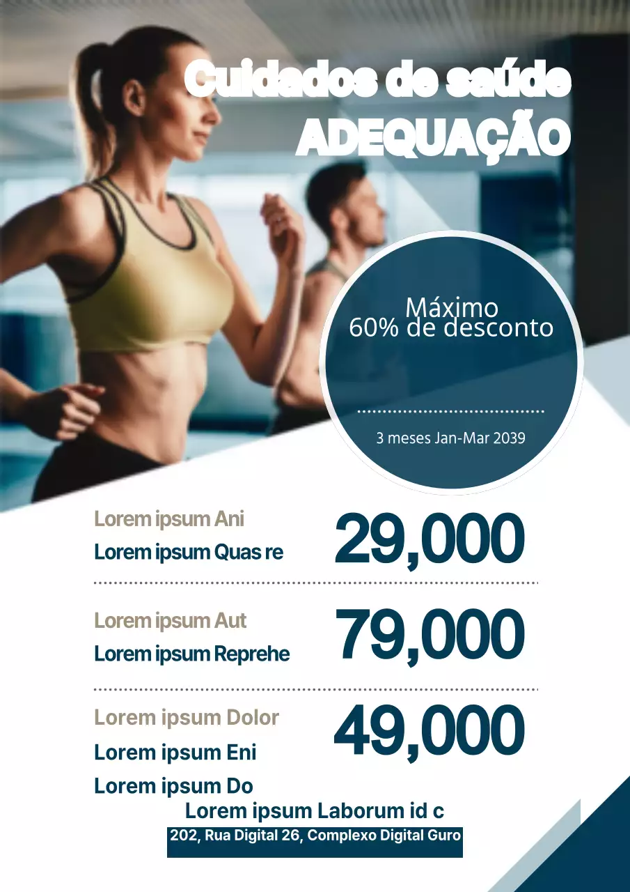 Folheto simples de evento de desconto de fitness em azul-marinho e branco