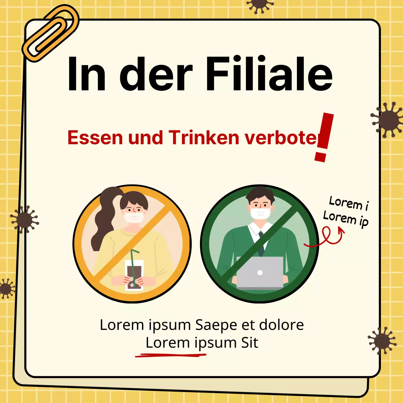 Illustration mit gelbem Hintergrund Corona cafe social distancing guide