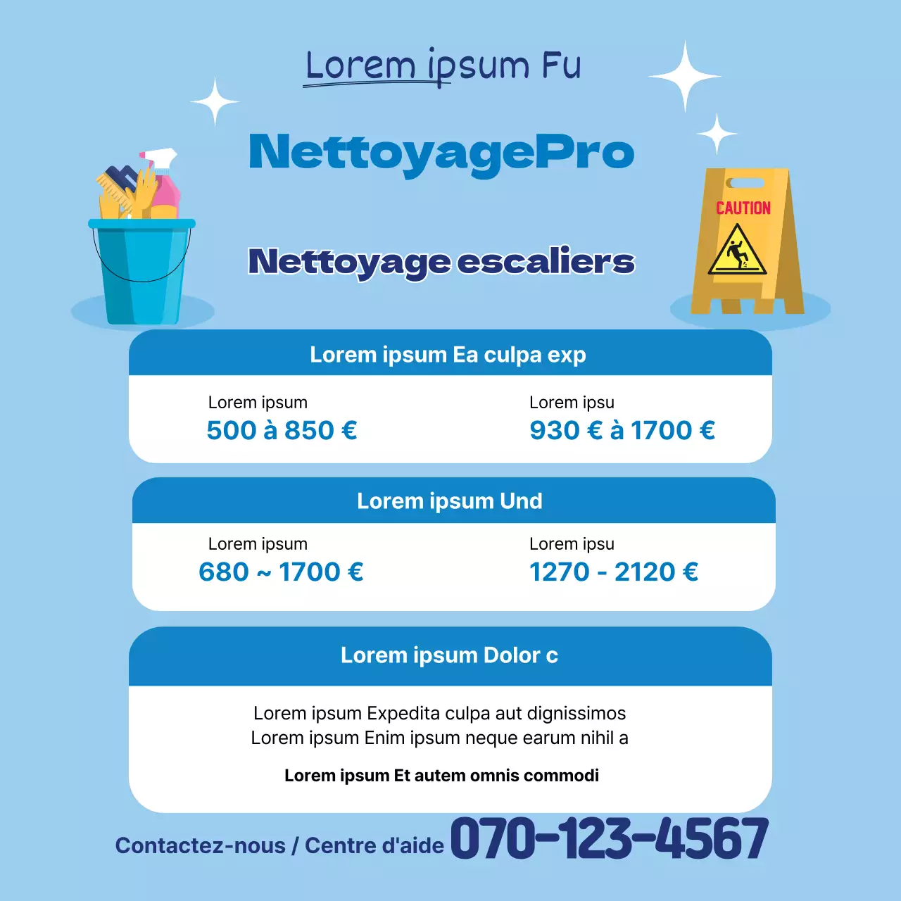 Illustration bleue faisant la promotion d'un service de nettoyage soigné