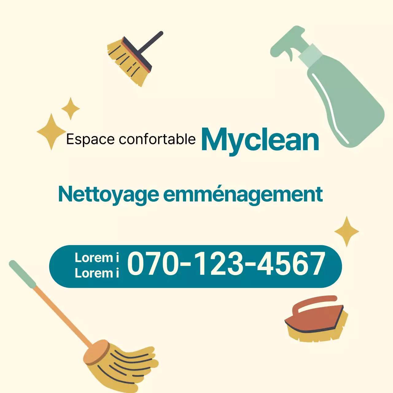 Illustration bleu-jaune pour la promotion d'un service de nettoyage d'emménagement bien rangé