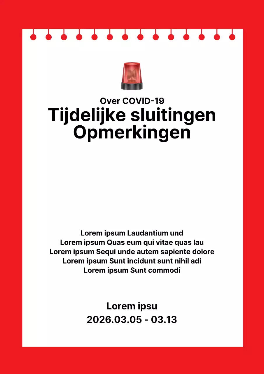 Een eenvoudig tijdelijk sluitingsbericht in rood met NotesConcept