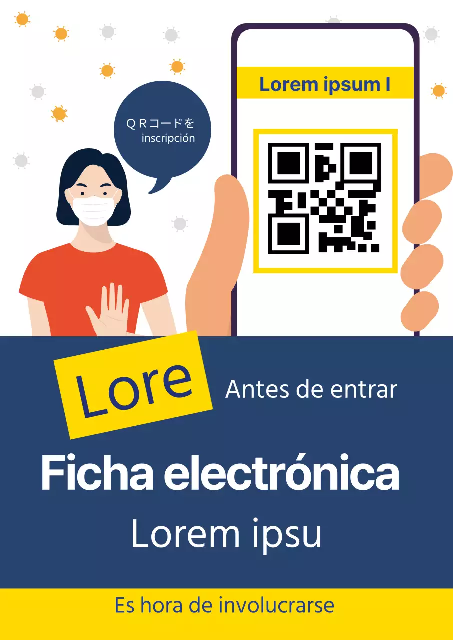 Etiquetas ilustradas en azul y amarillo con la corona limpia