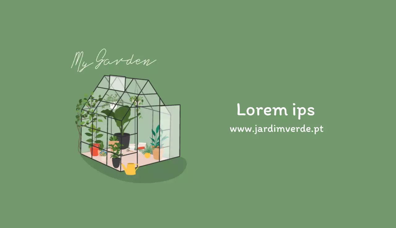 Ilustração em branco e verde de um café com jardim botânico