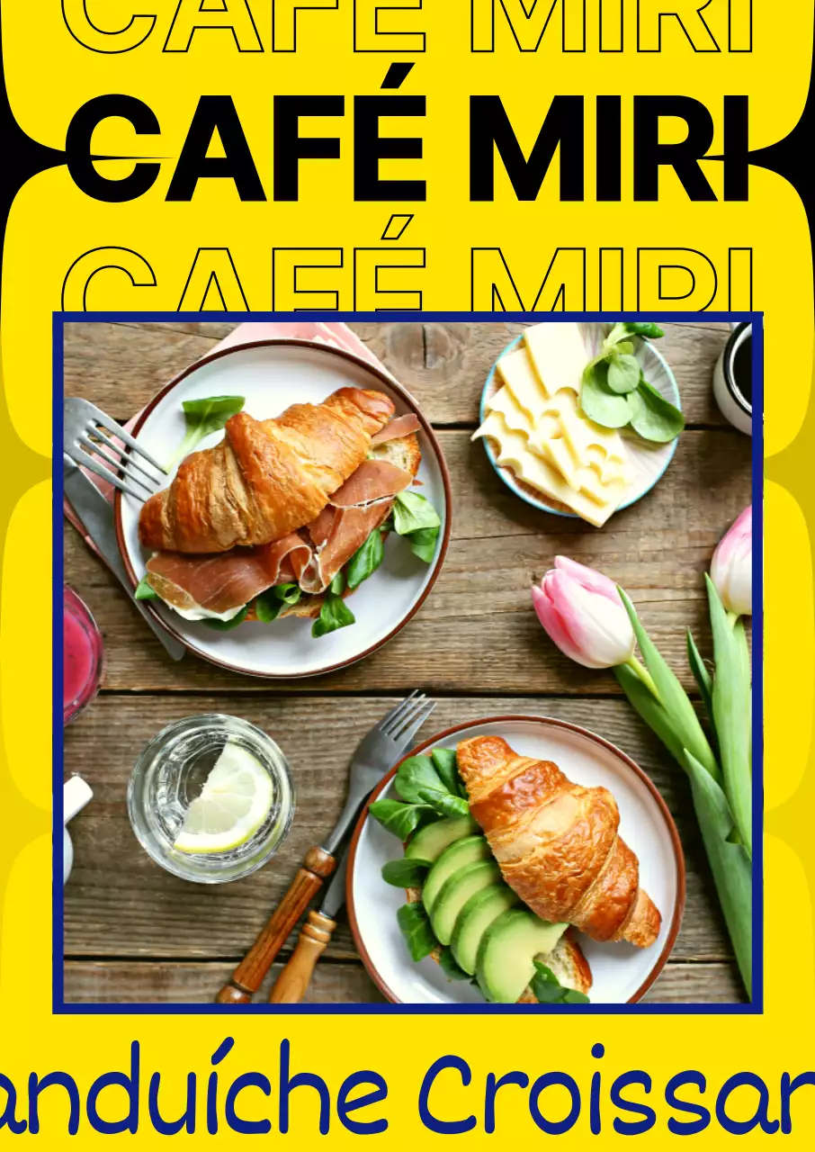 Apresentação do menu do café, com um estilo único em amarelo e preto