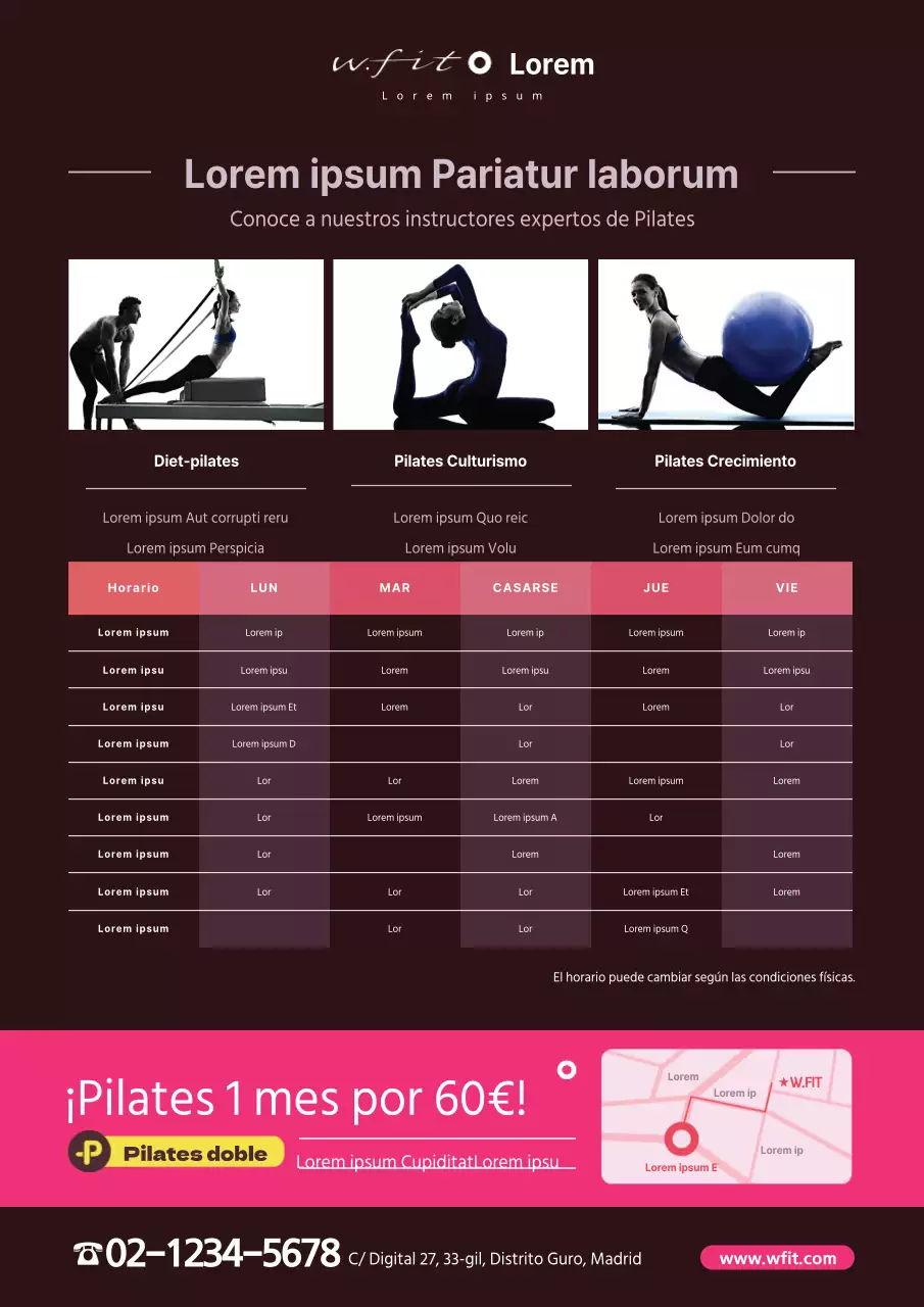 Promociona descuentos de pilates y escuelas de yoga con fotos tuyas haciendo yoga en rosa.