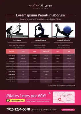 Promociona descuentos de pilates y escuelas de yoga con fotos tuyas haciendo yoga en rosa.