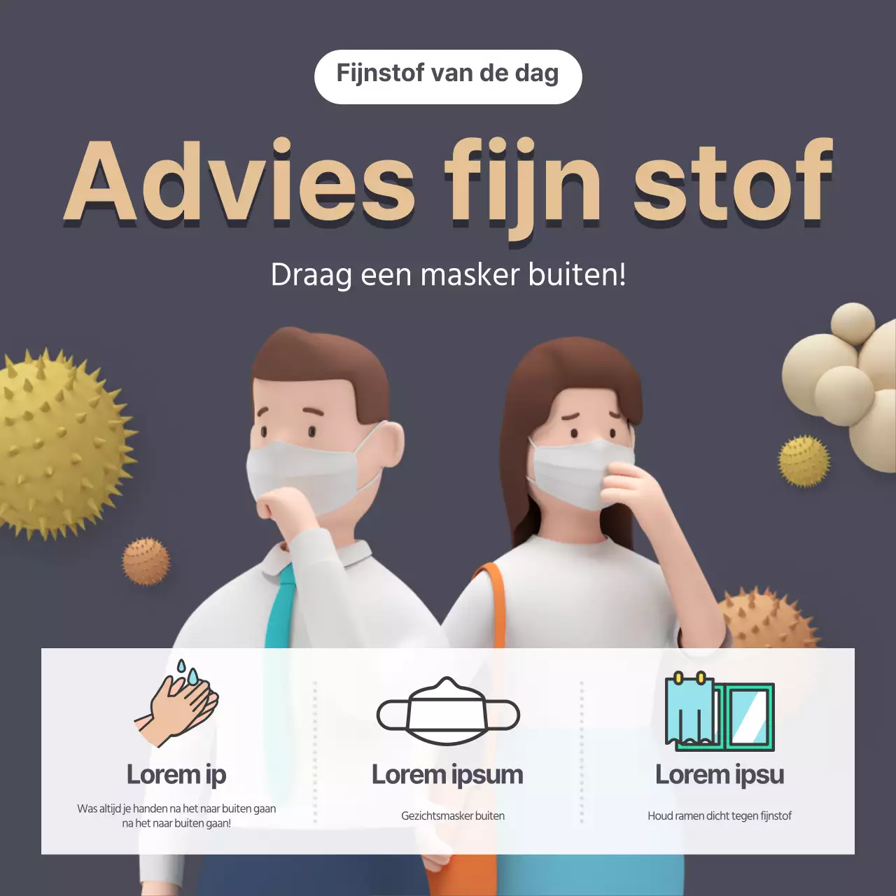 Let op 3D-deeltjes in beige en marineblauw