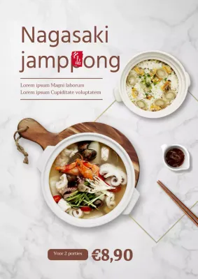 Japanse Nagasaki Champon menuposter met marmeren achtergrond