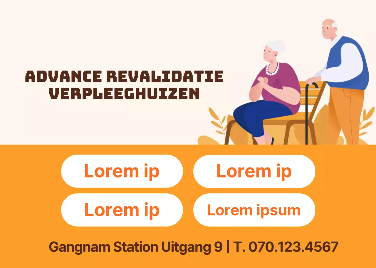 Oranje warme illustratie van een welzijnscentrum voor senioren