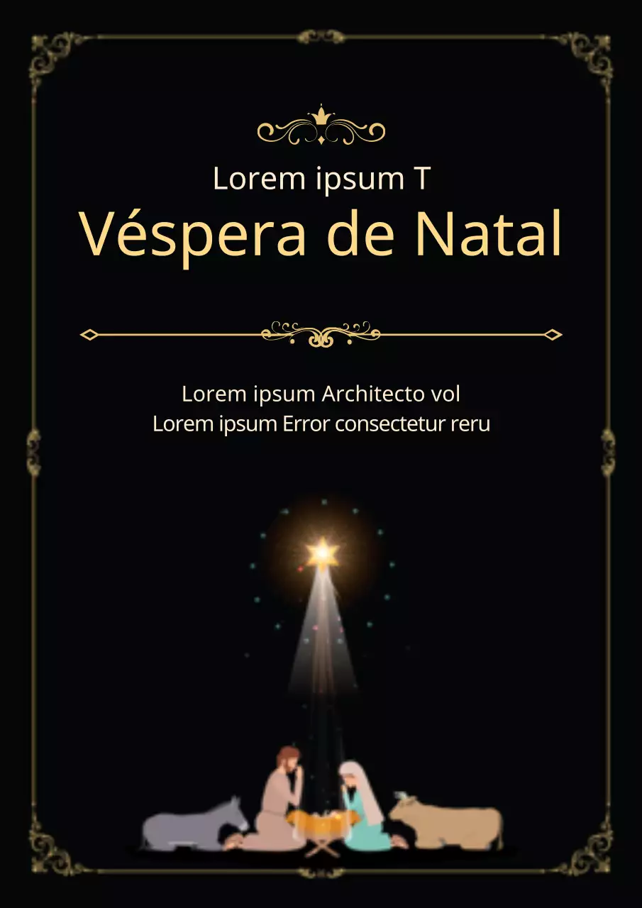 Cartaz promocional preto e dourado para o evento Iluminações de Natal