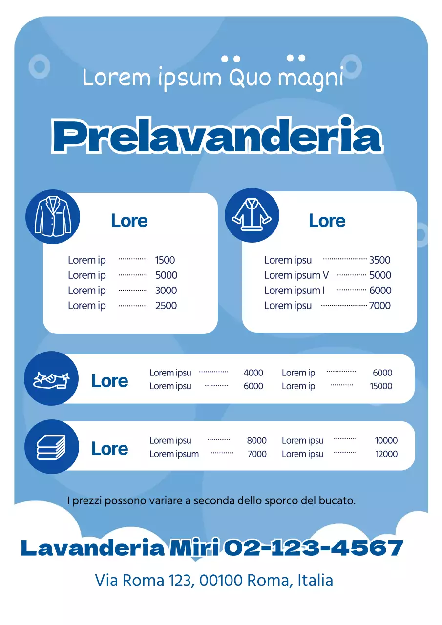 Illustrazione blu che promuove un bucato pulito