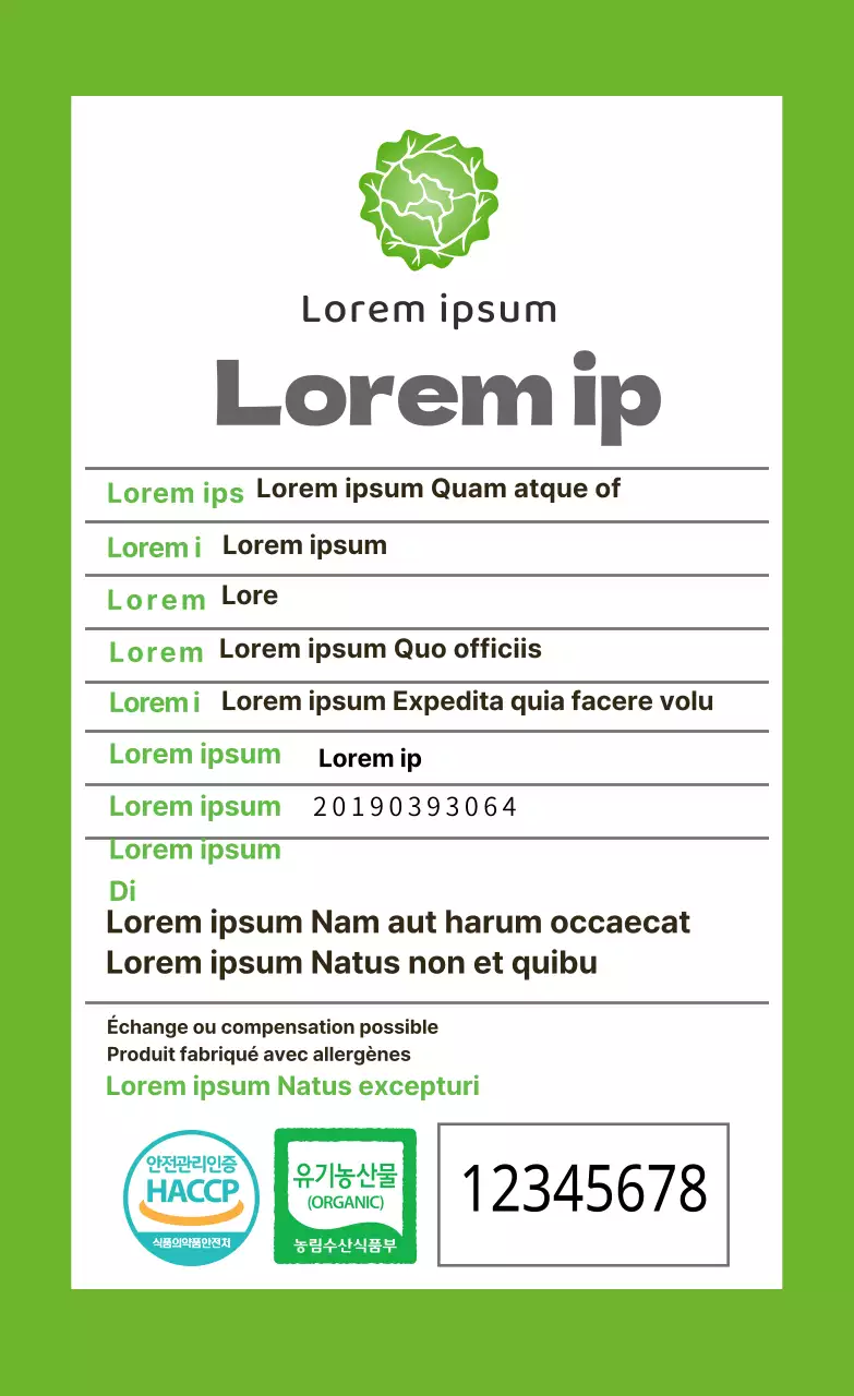 icône verte étiquetage simple des produits alimentaires