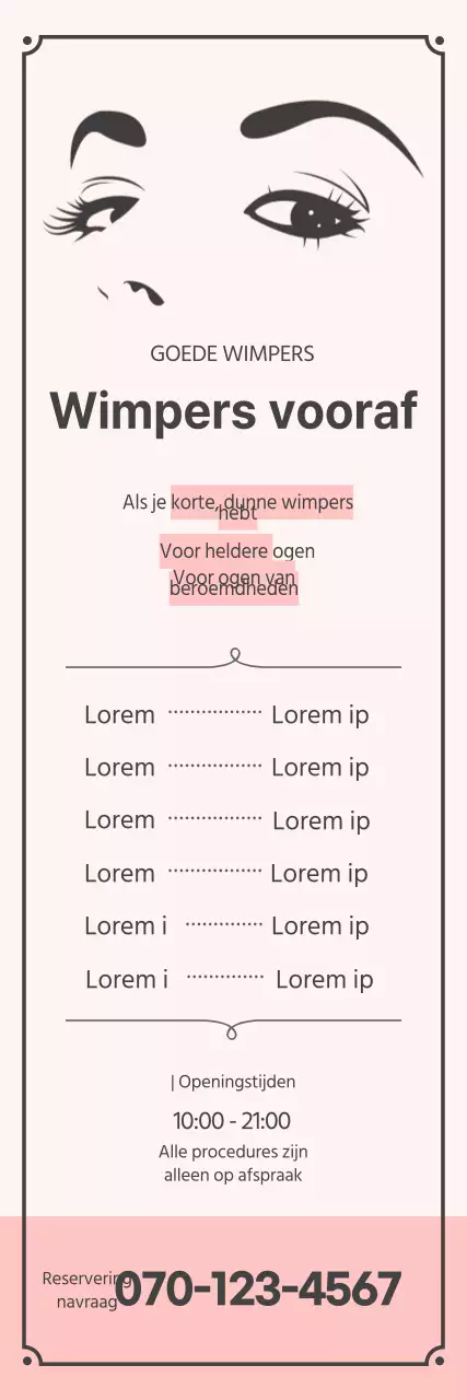 Eenvoudige wimperbehandeling banner met roze illustratie