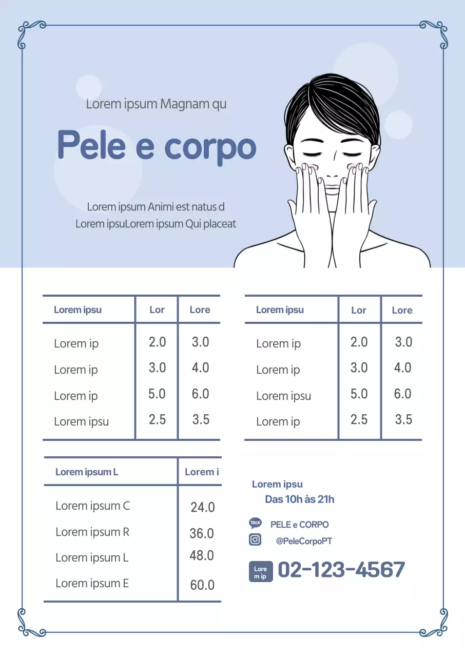Ilustração azul celeste de um cartaz vertical simples sobre cuidados da pele