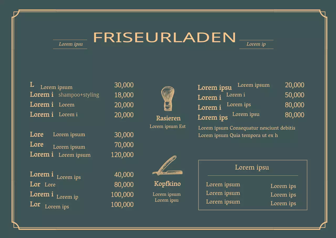 Grüne gelbe Illustration Vintage Schönheitssalon Menü