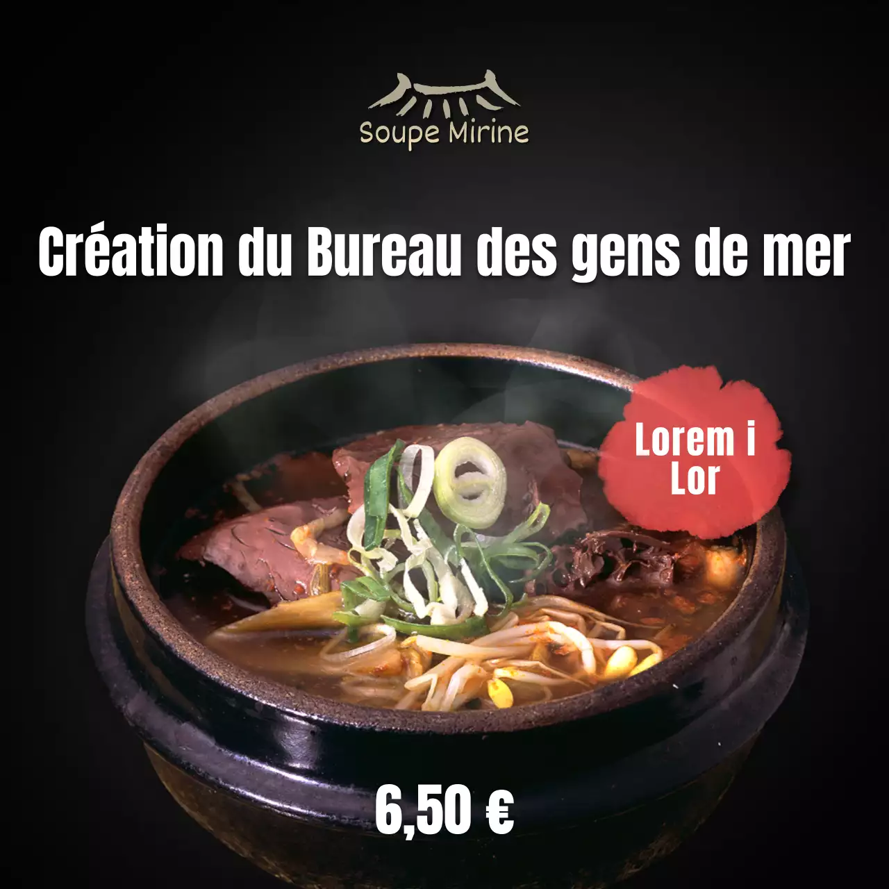 Seonji Haejangguk menu social media square on black background