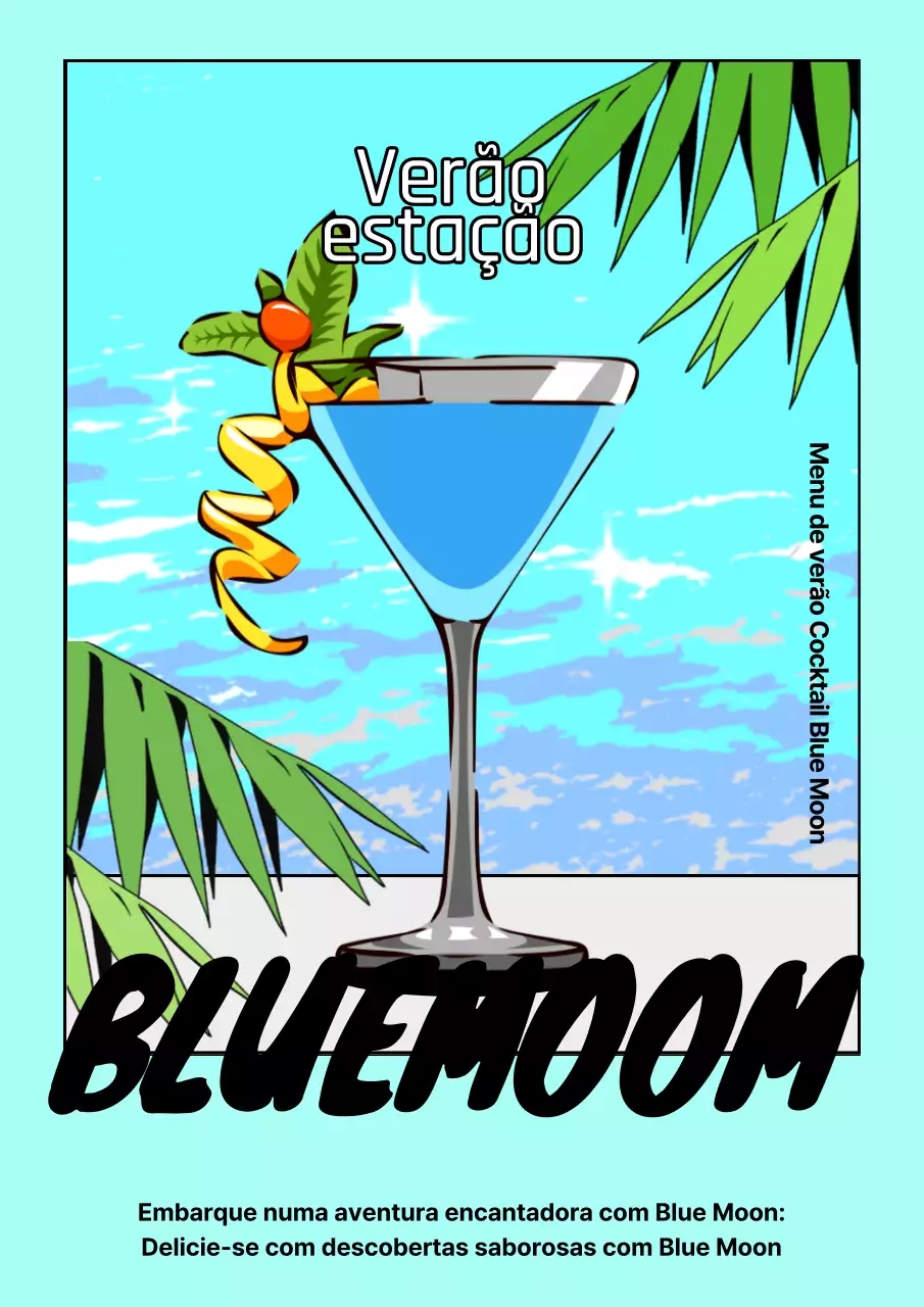 Conceito de desenho animado de cocktail de verão em azul claro e verde