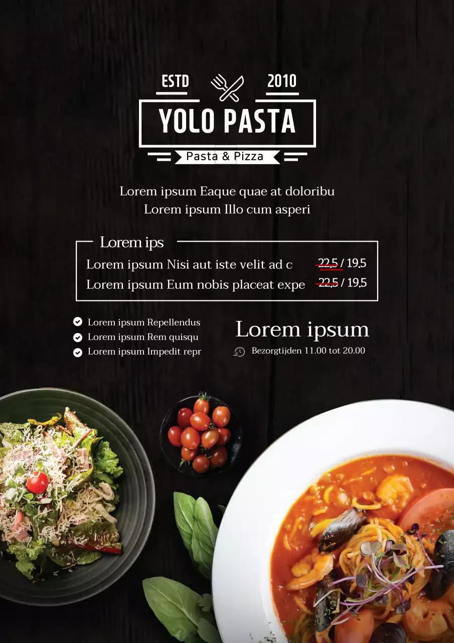 Menu in restaurantstijl met zwarte foto-accentuering