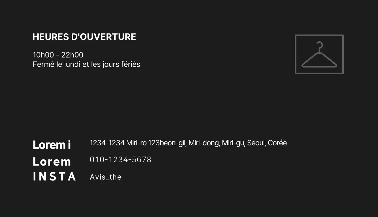 Cartes de visite d'un magasin de vêtements