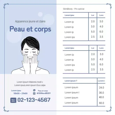 Illustration bleu ciel, bannière carrée simple pour les soins de la peau