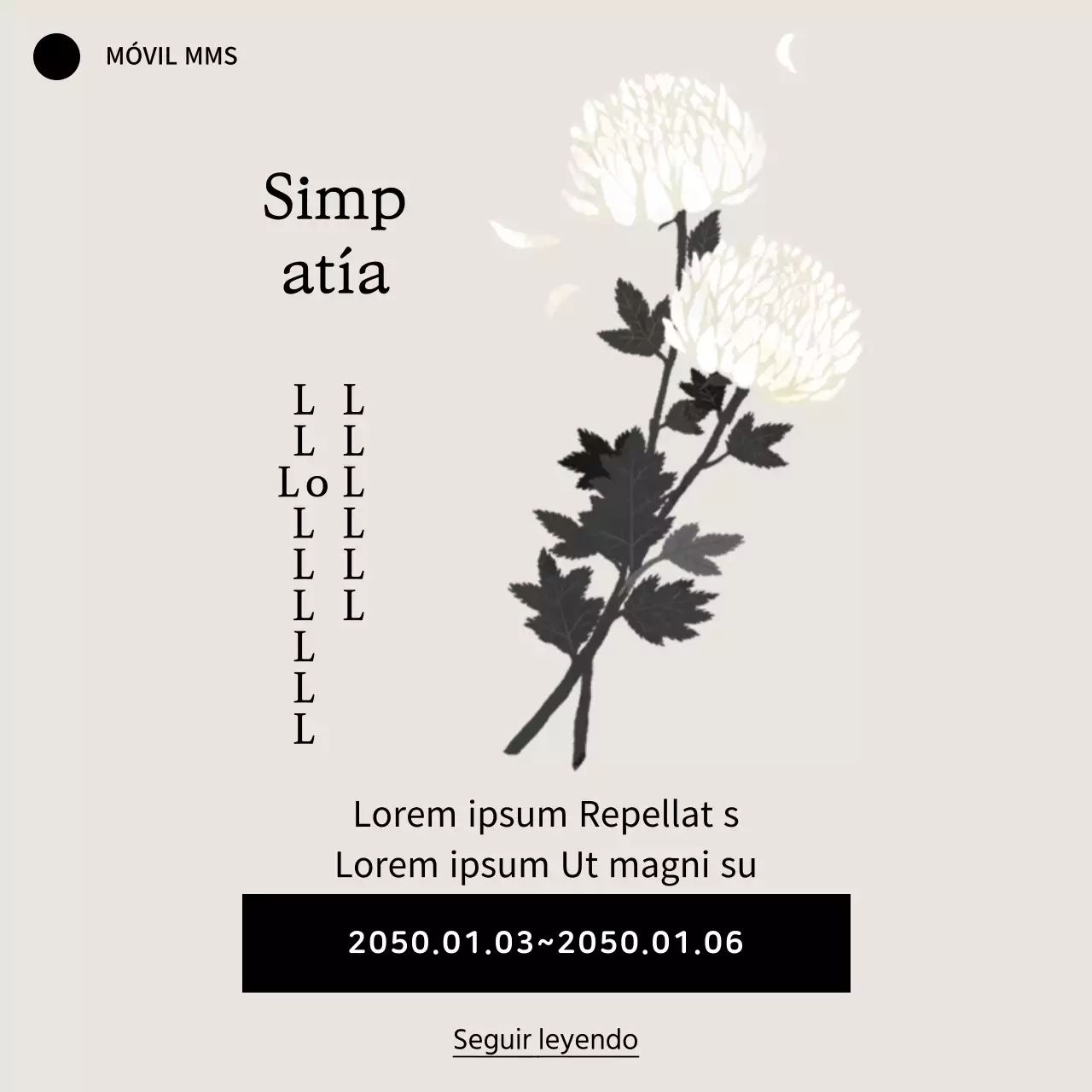 Banner de condolencias en blanco y negro con flores de crisantemo