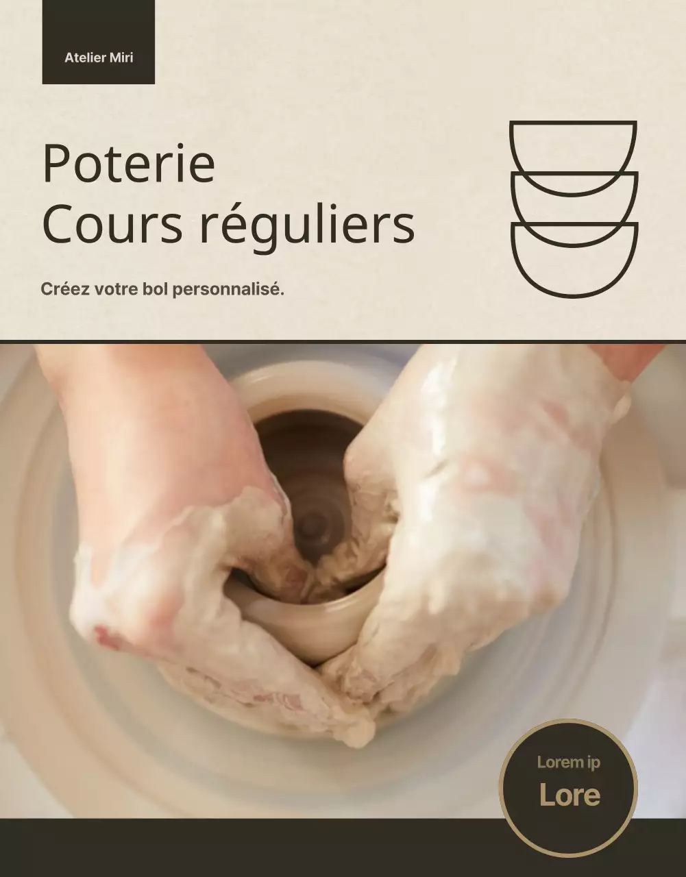 Cours de céramique d'une journée avec beaucoup de cadres photo beiges