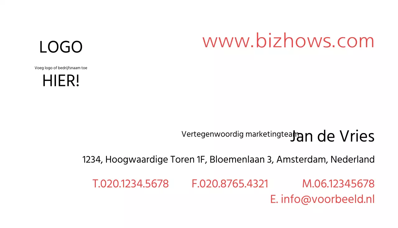 Horizontale visitekaartjes