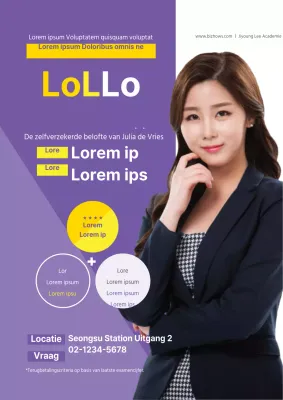 Eenvoudige schoolpromotie met paarse en gele foto's van studerende studenten