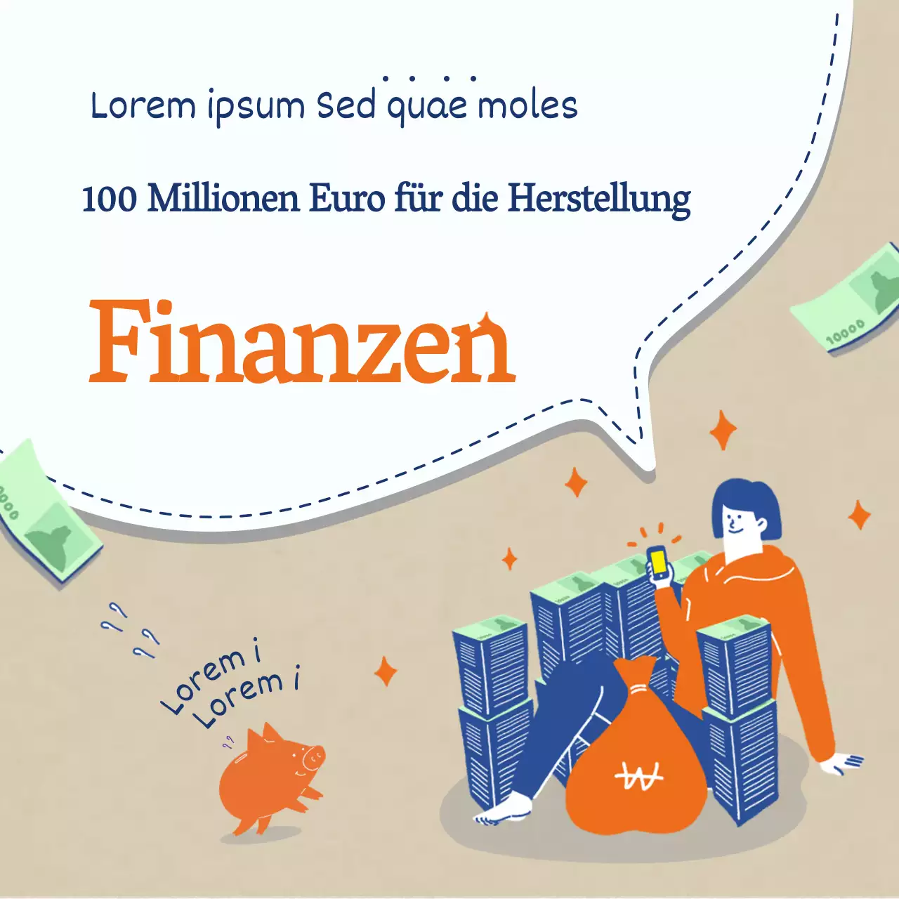 Investitionsfinanzierung mit blau-orangefarbenem Illustrationshintergrund