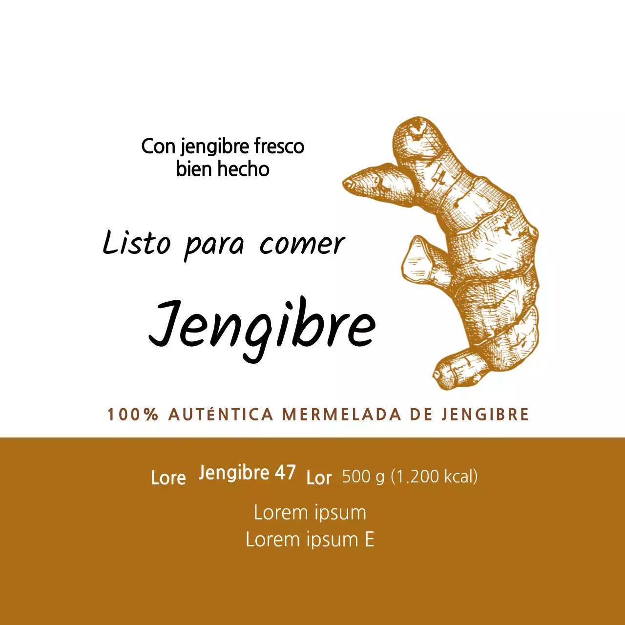 Ilustración marrón Etiqueta de salsa de jengibre para alimentos