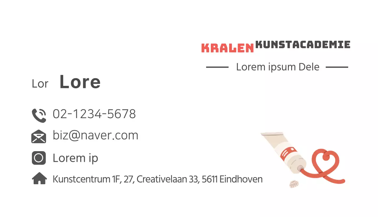 Rood geïllustreerd visitekaartje van de kunstacademie