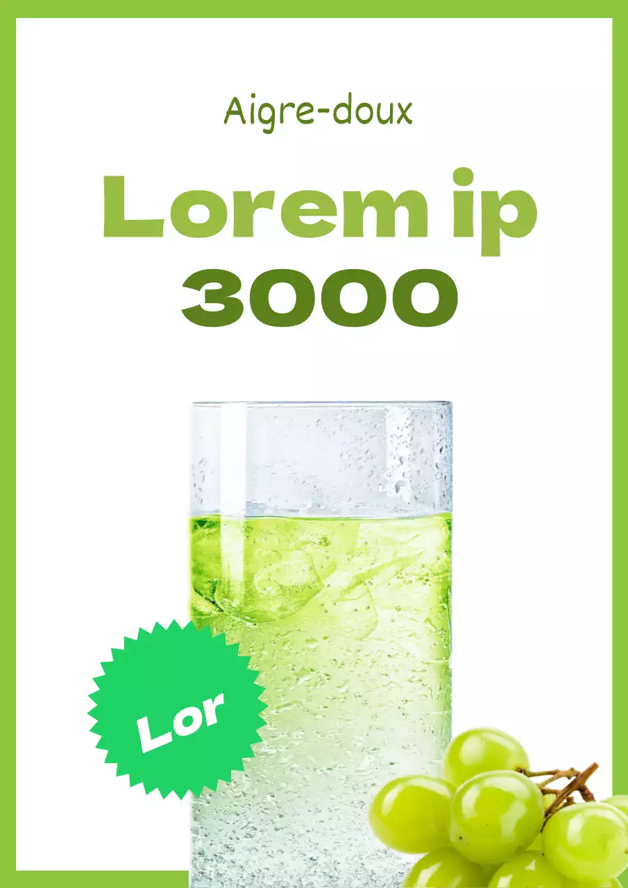 Un simple dépliant vert citron et blanc pour promouvoir une nouvelle boisson Muscat Ade.