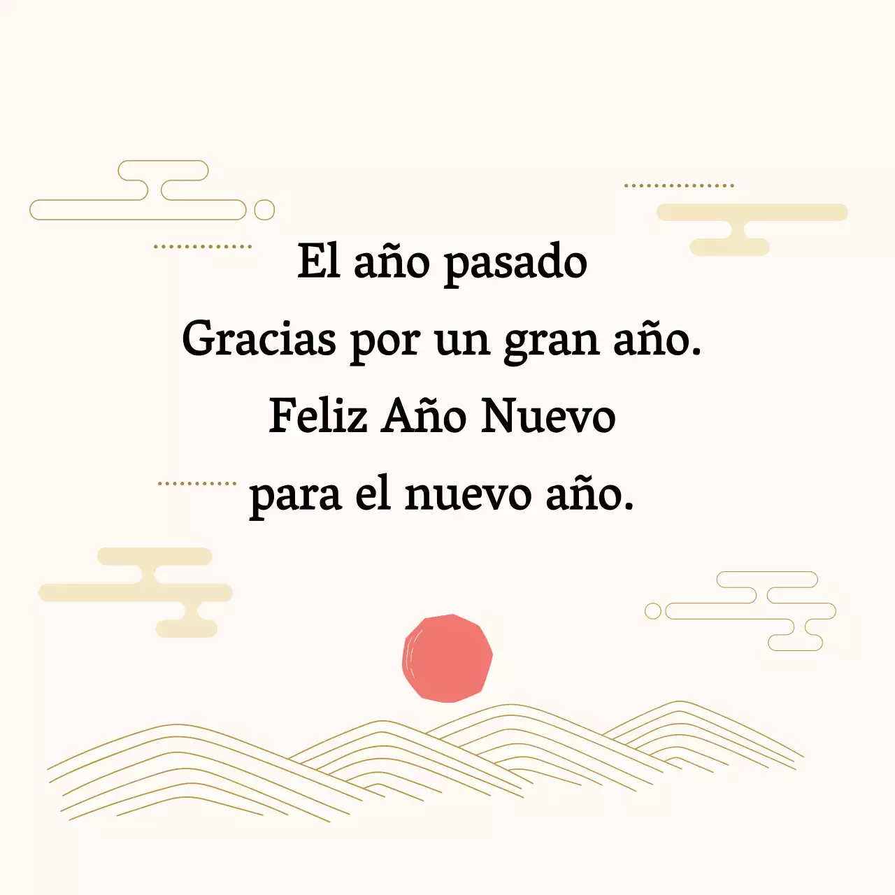 Etiqueta de felicitación de Año Nuevo ilustrada en rojo marfil