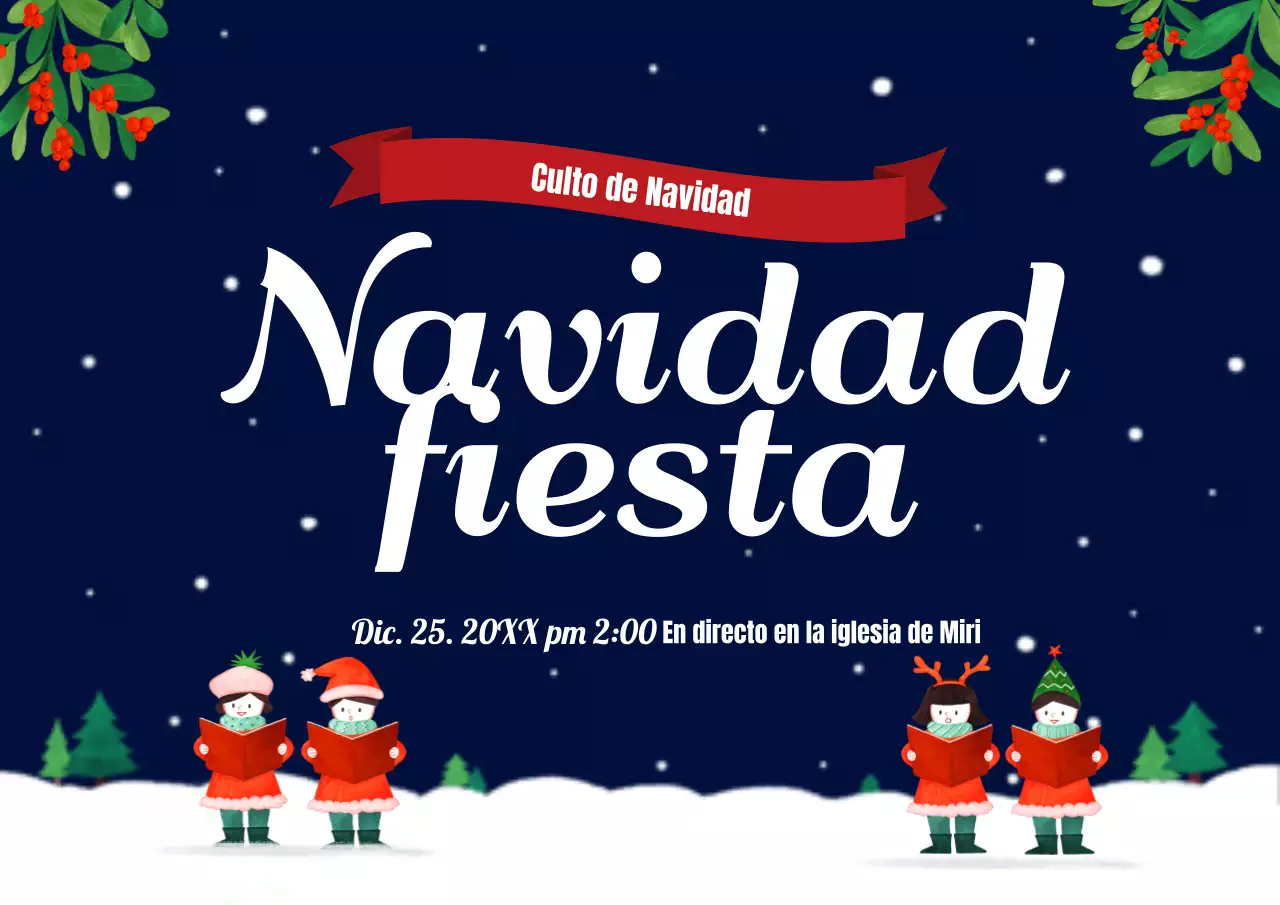 Póster Horizontal Fiesta de Navidad Cielo Nocturno Azul Marino