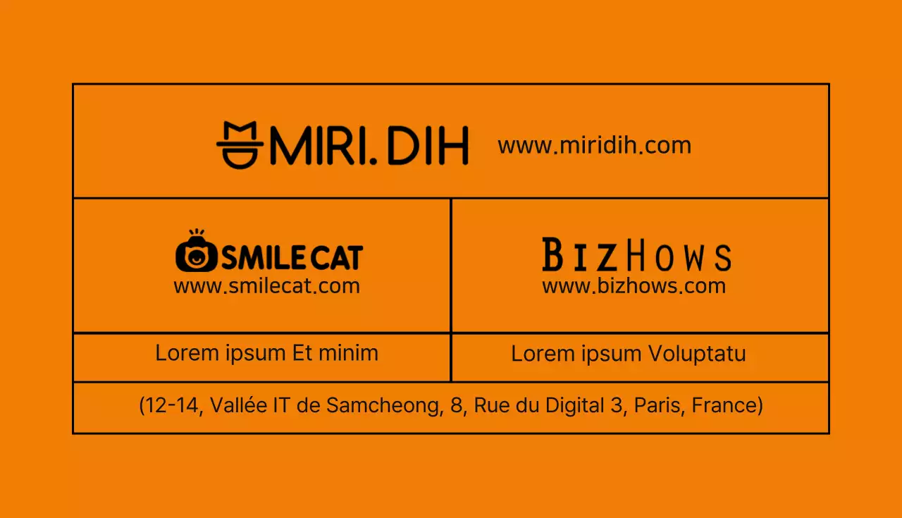 Carte de visite de designer avec un design simple comprenant du texte et des lignes en orange et en noir