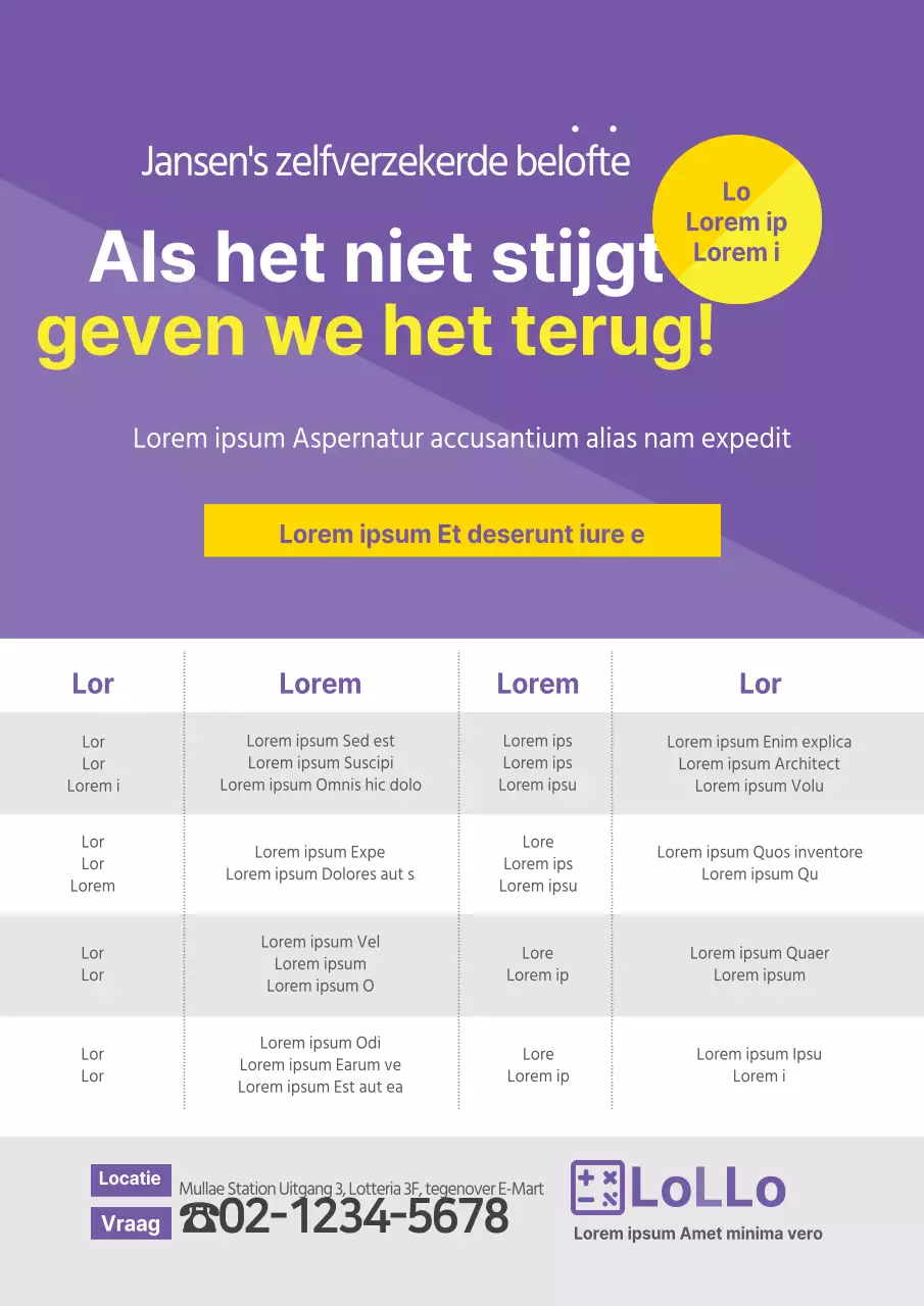 Een eenvoudig paars met geel promotiestuk voor school