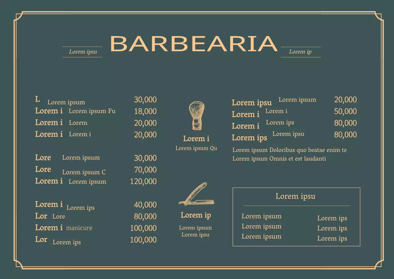 Menu de salão de beleza vintage com ilustração verde amarela