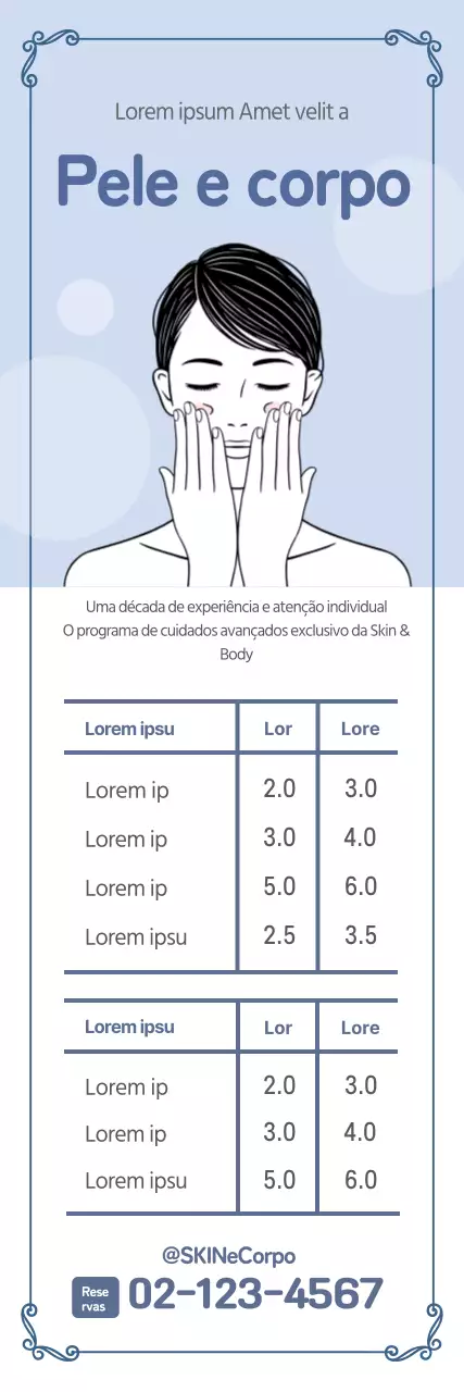 Ilustração azul clara de uma faixa vertical simples sobre cuidados da pele
