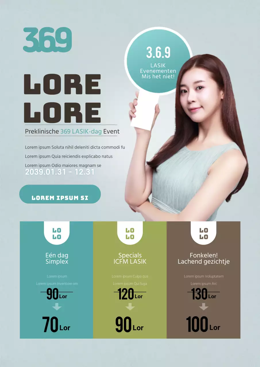 Promoot uw LASIK evenement met grijze en turquoise schone oogzorg