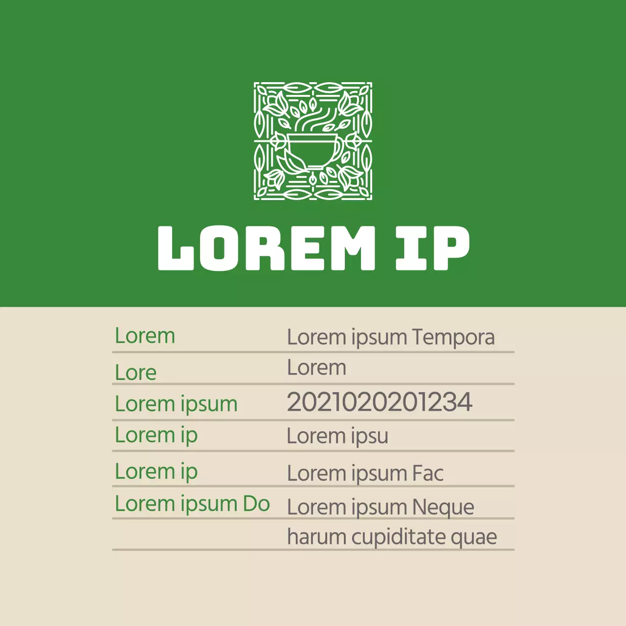 Groen logo schoon voedsel groene thee poeder detaillabel