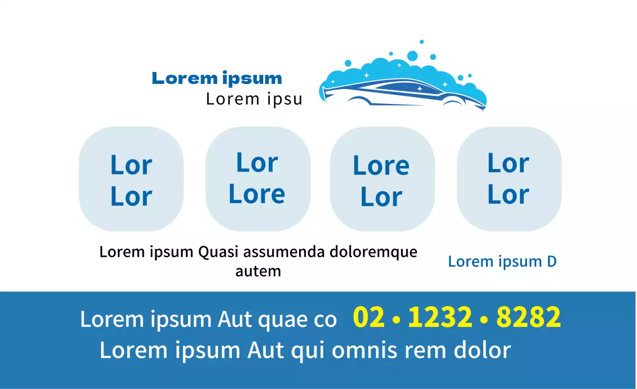 Blaue Illustration Werbung für eine saubere Autowäsche in einem Autocenter